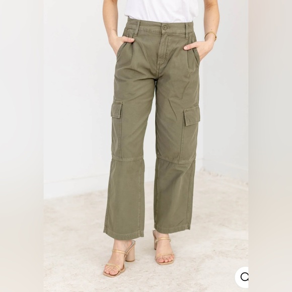 Agolde Jericho Cropped Cargo Pants High Waisted Relaxed Fit Size 27 Green - Picture 3 of 11